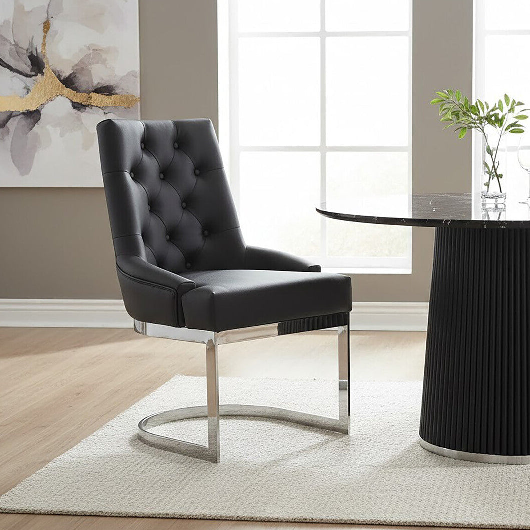 Tufted Black Faux Leather Dining Chair | Azalea