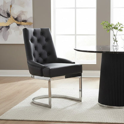 Tufted Black Faux Leather Dining Chair | Azalea