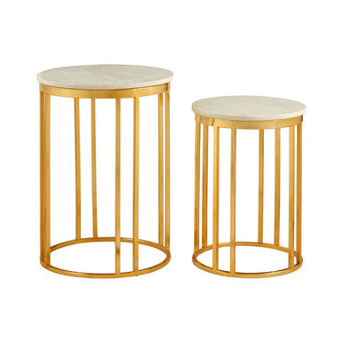 Templar Marble and Gold Frame Set Of 2 Side Tables