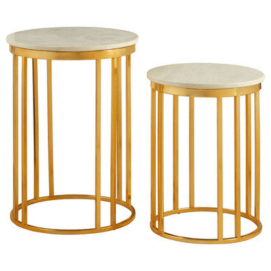 Templar Marble and Gold Frame Set Of 2 Side Tables