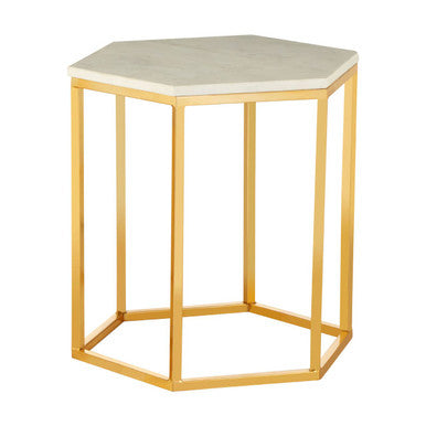 Templar White Marble and Gold Hexagonal Side Table