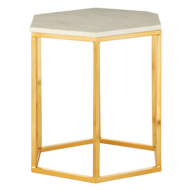 Templar White Marble and Gold Hexagonal Side Table