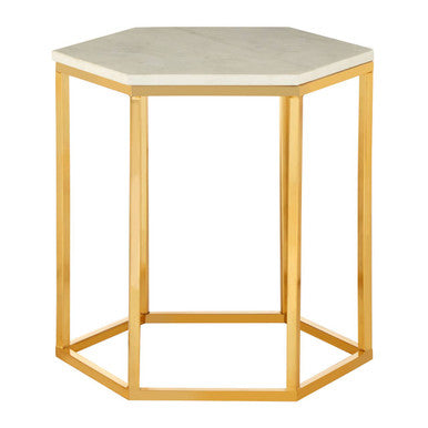 Templar White Marble and Gold Hexagonal Side Table