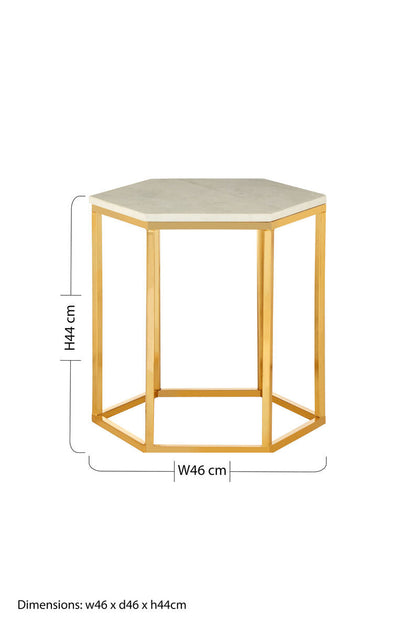 Templar White Marble and Gold Hexagonal Side Table