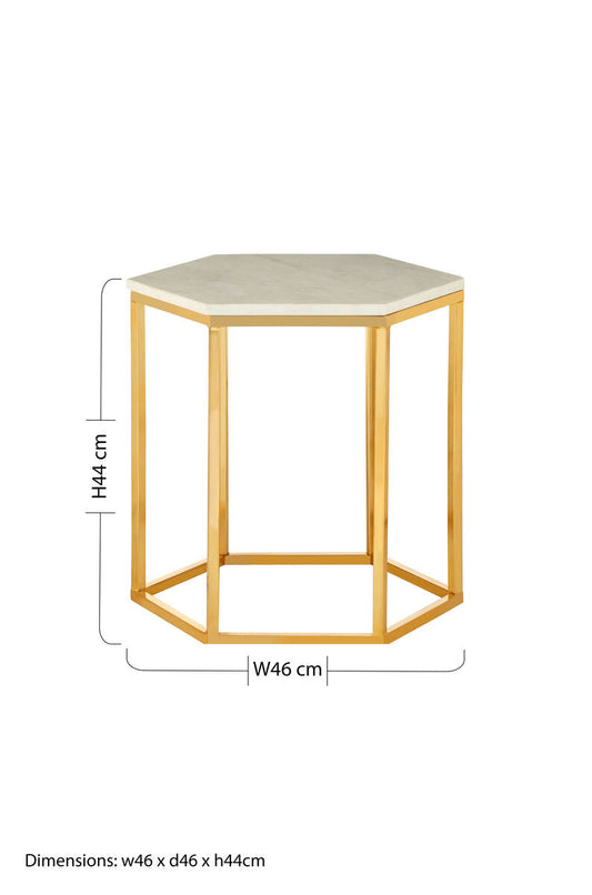 Templar White Marble and Gold Hexagonal Side Table