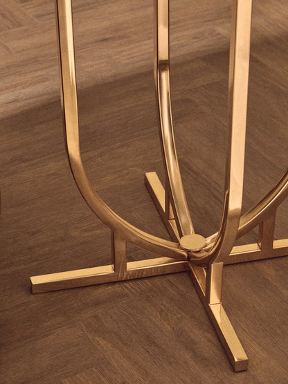 White Marble Tops Round Side Tables with Gold Finish Metal Frame | Templar