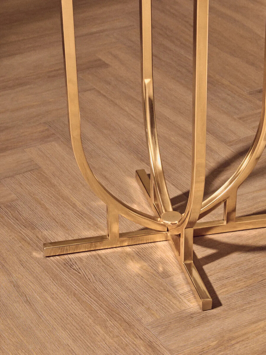 White Marble Tops Round Side Tables with Gold Finish Metal Frame | Templar