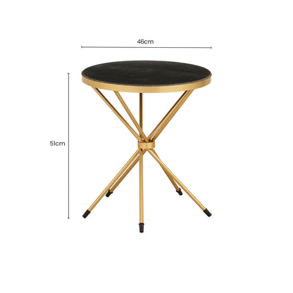 Black Marble Top Round Side Table with Warm Gold Intersecting Stainless Steel Legs | Templar