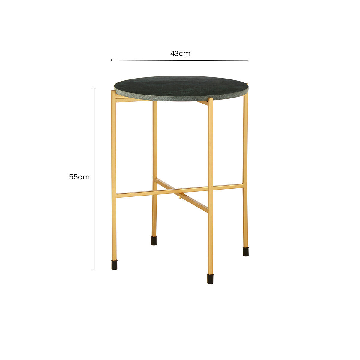 Large Green Marble Top Round Side Table with Warm Gold Stainless Steel Base | Templar