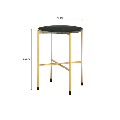 Large Green Marble Top Round Side Table with Warm Gold Stainless Steel Base | Templar