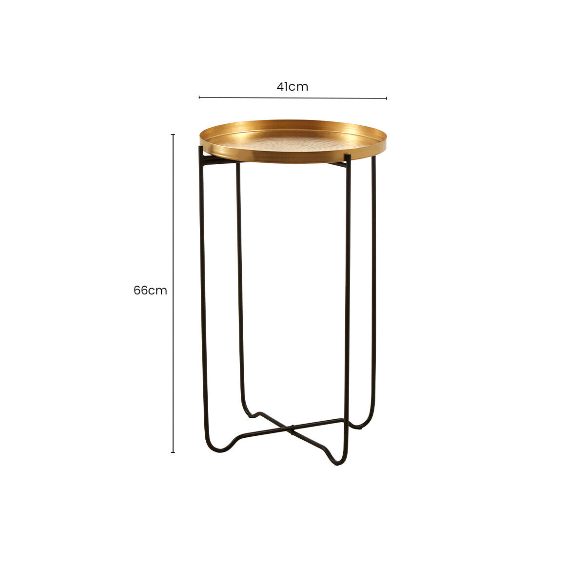 Gold Finish Round Top Side Table with Black Slim Metallic Frame and Intersecting Sledge Base | Templar
