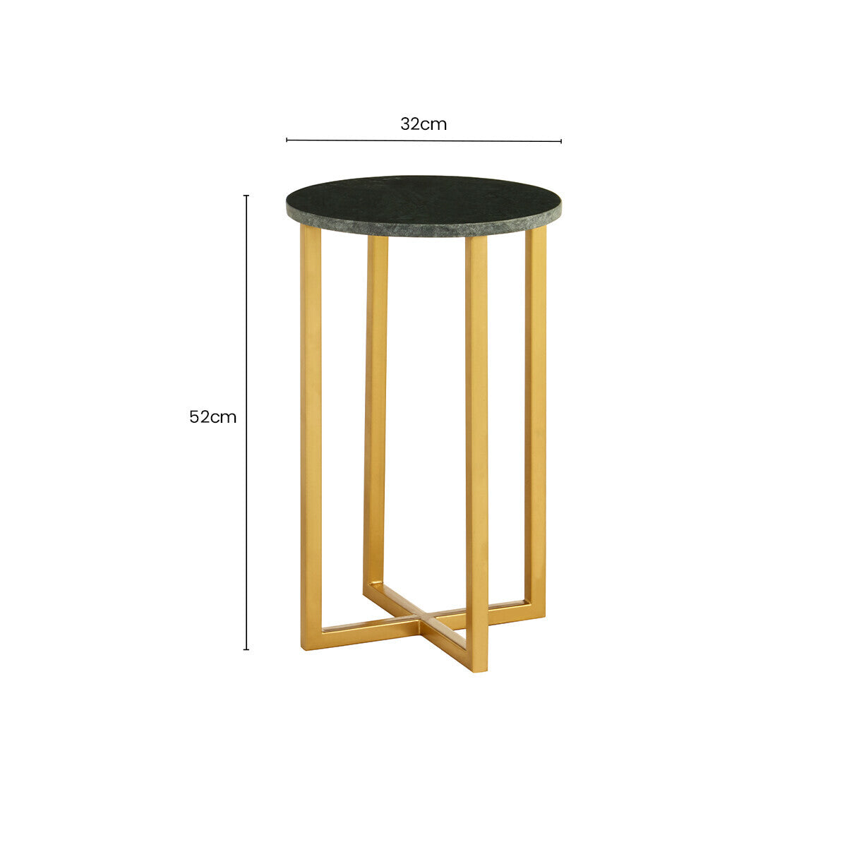Green Small Round Marble Top Side Table with Gold Metallic Base | Templar