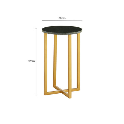 Green Small Round Marble Top Side Table with Gold Metallic Base | Templar