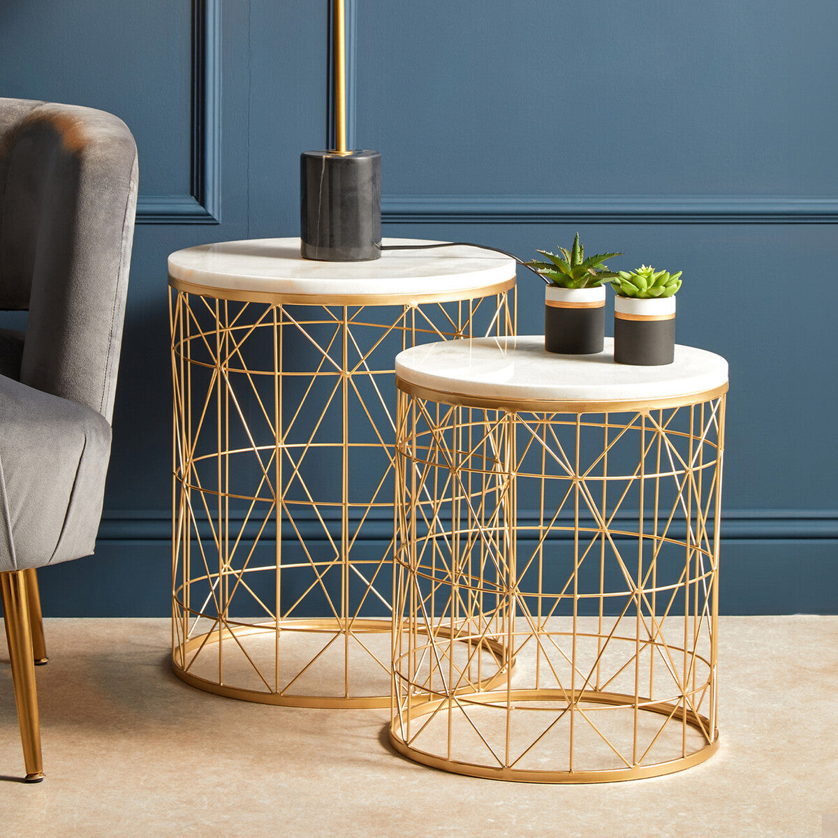 Avantis Set Of 2 Marble Top Round Side Tables