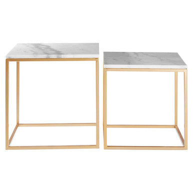Avantis Set Of 2 Square Marble and Gold Nesting Tables