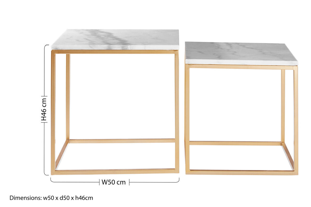 Avantis Set Of 2 Square Marble and Gold Nesting Tables