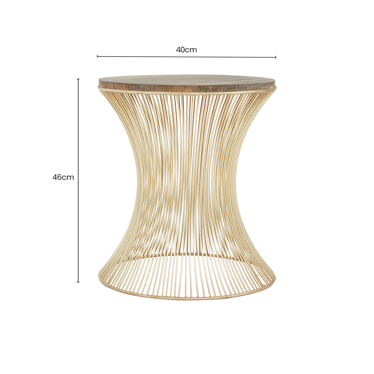 Natural Solid Rustic Wood Top Side Table with Gold Finish Metallic Hourglass Base | Templar