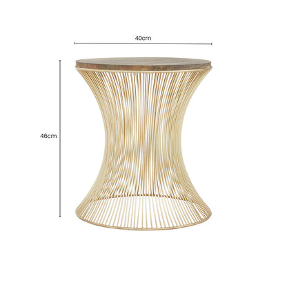 Natural Solid Rustic Wood Top Side Table with Gold Finish Metallic Hourglass Base | Templar