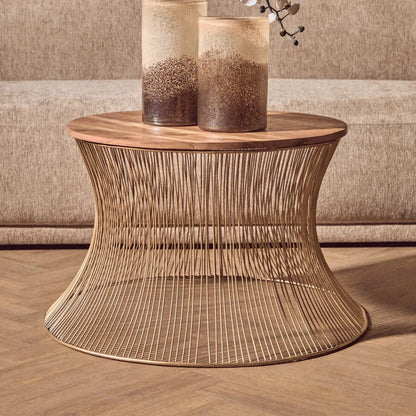 Gold Wooden Top Coffee Table with Metallic Hourglass Frame | Templar