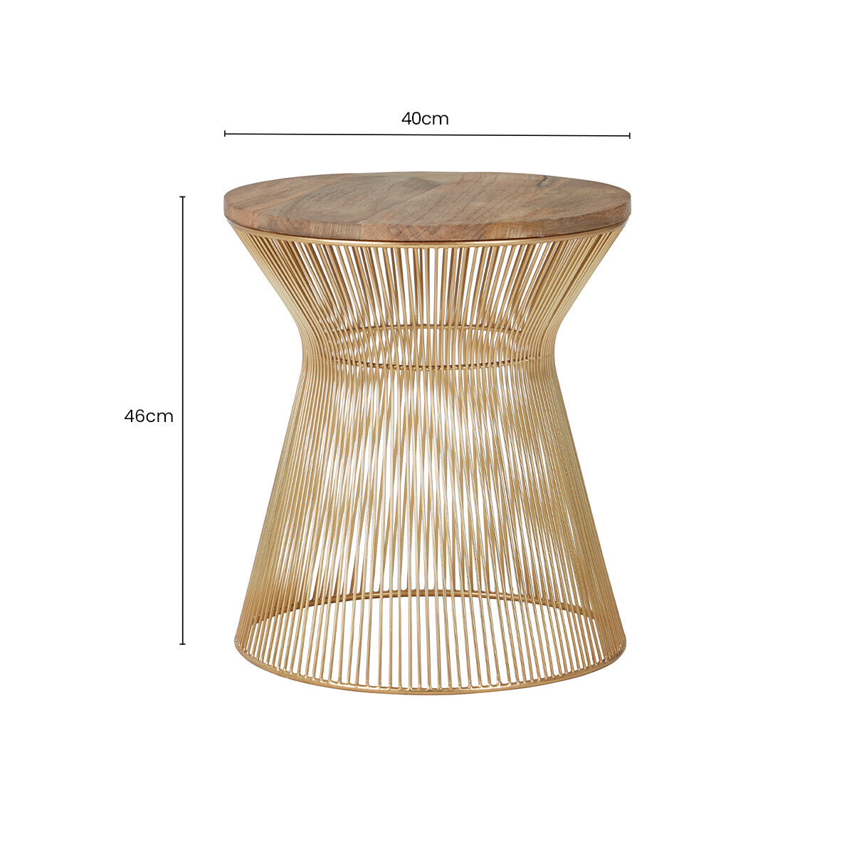 Natural Wood Top Small Coffee Table with Gold Open Wire Hourglass Design Base | Templar