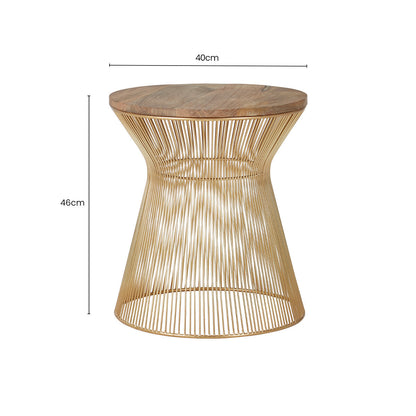 Natural Wood Top Small Coffee Table with Gold Open Wire Hourglass Design Base | Templar