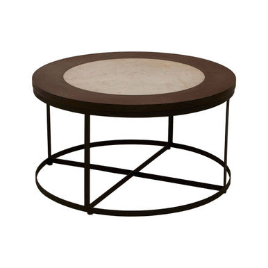 Vasco Wood and Marble Top Coffee Table with Black Iron Base