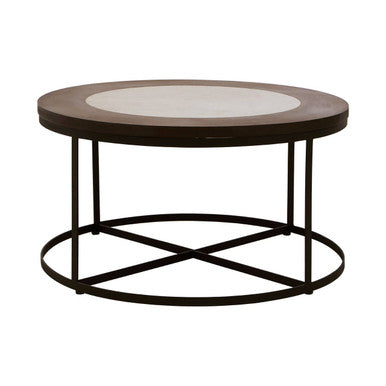 Vasco Wood and Marble Top Coffee Table with Black Iron Base
