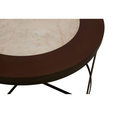 Vasco Wood and Marble Top Coffee Table with Black Iron Base