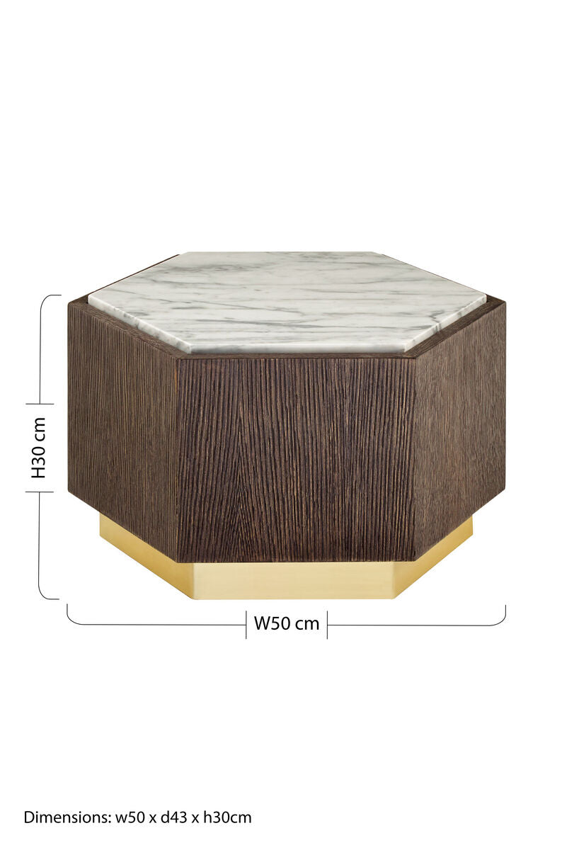 Villi Hexagon Dark Oak and Marble Side Table