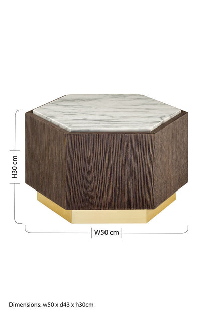 Villi Hexagon Dark Oak and Marble Side Table