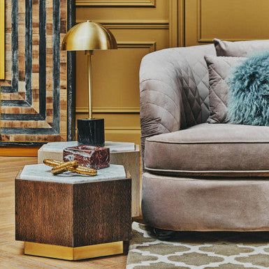 Villi Hexagon Dark Oak and Marble Side Table