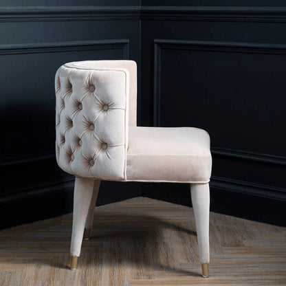 Beige Velvet Tufted Curved Dining Chair | Villi