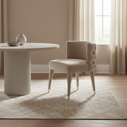 Beige Velvet Tufted Curved Dining Chair | Villi