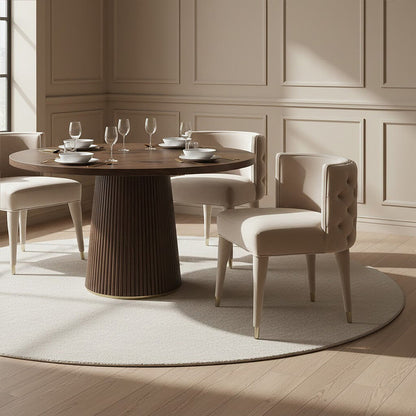 Beige Velvet Tufted Curved Dining Chair | Villi