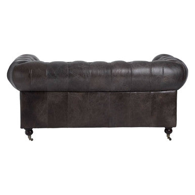 Victor Dark Grey Brown Leather Chesterfield 2 Seat Sofa