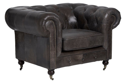 Victor Dark Grey Brown Leather Chesterfield Chair