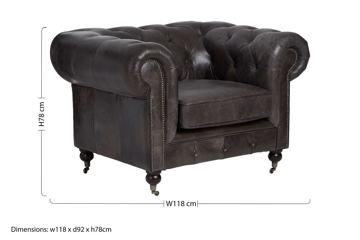 Victor Dark Grey Brown Leather Chesterfield Chair