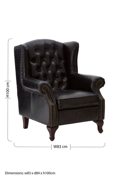 Victor Black Leather Wingback Armchair