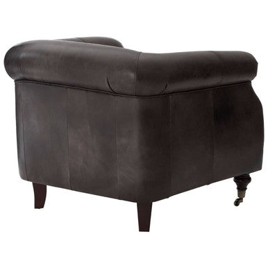 Victor Dark Grey Brown Leather Curved Armchair