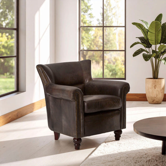 Victor Dark Grey Brown Leather Armchair