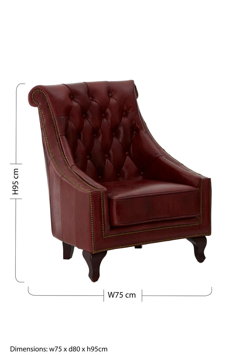 Victor Deep Red Leather Lounge Chair with Tufted Back