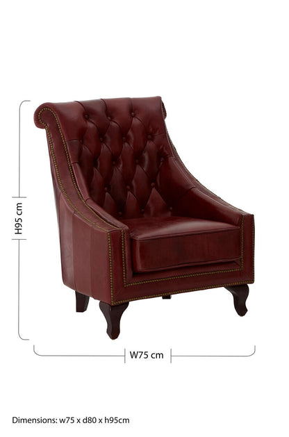 Victor Deep Red Leather Lounge Chair with Tufted Back
