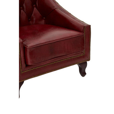 Victor Deep Red Leather Lounge Chair with Tufted Back