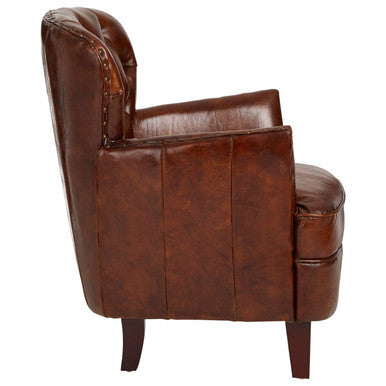 Victor Brown Leather Armchair with Button Tufted Back