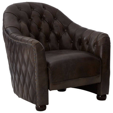Victor Dark Grey Brown Leather Tub Chair