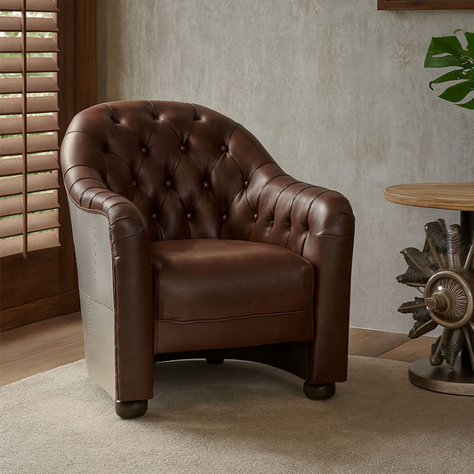 Victor  Brown Leather Tub Chair