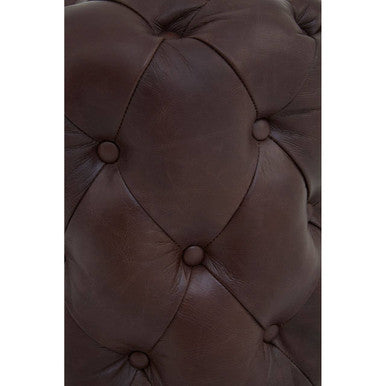 Victor Button Tufted Brown Leather Stool