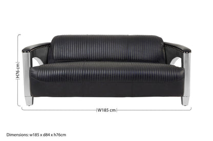 Victor 3 Seat Black Leather Sofa