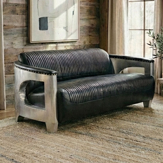 Victor 3 Seat Black Leather Sofa
