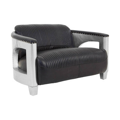 Victor 2 Seat Black Leather Sofa